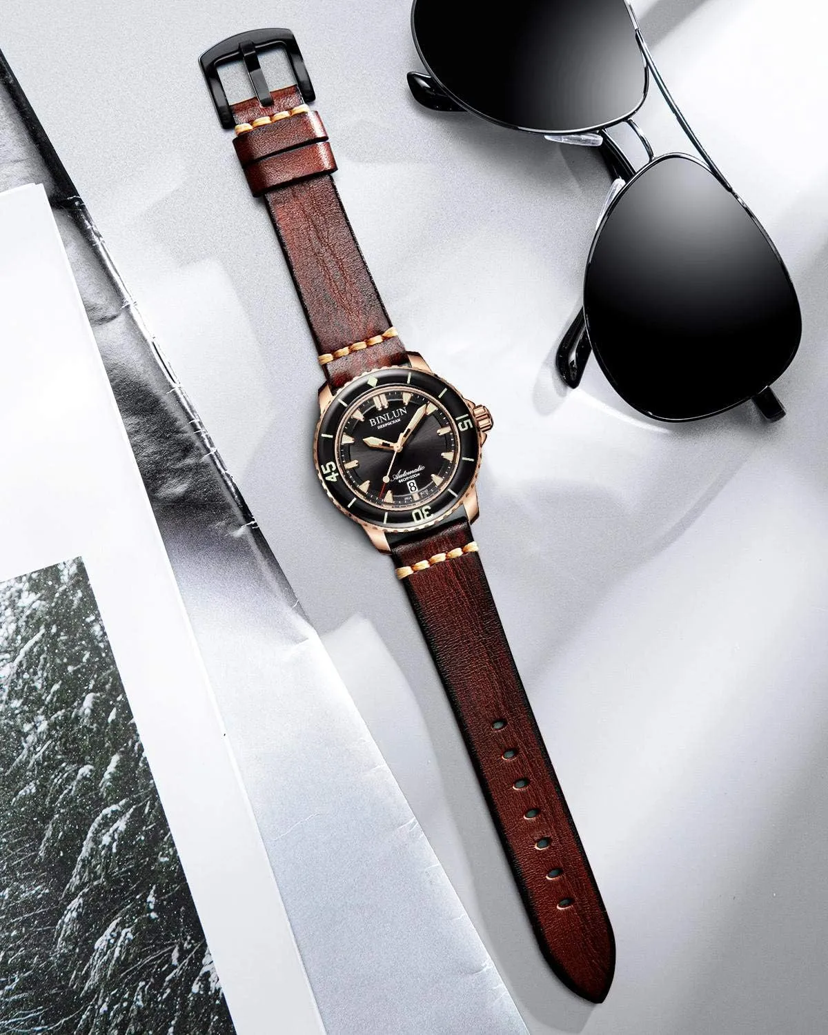 BINLUN Genuine Leather Watch Band Rubbing Leather Watch Straps Vegetable Tanned Leather Watch bands Handmade Top Grain Leather Watch bands for Men Women Black Silver Buckle 5 Sizes(18-26mm)
