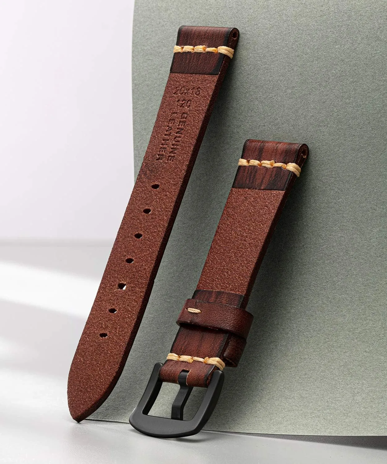 BINLUN Genuine Leather Watch Band Rubbing Leather Watch Straps Vegetable Tanned Leather Watch bands Handmade Top Grain Leather Watch bands for Men Women Black Silver Buckle 5 Sizes(18-26mm)