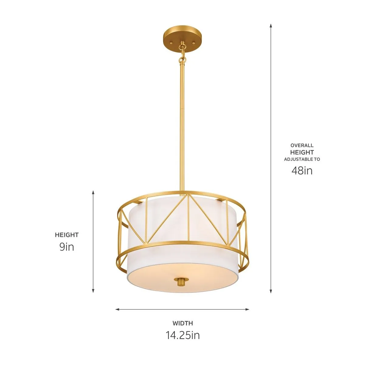 Birkleigh 14 in. 3 Lights Convertible Pendant/Semi Flush Mount Light Gold finish