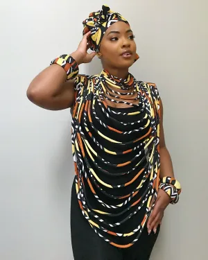 Bogolan African Print 24 Strands Statement Rope Necklace