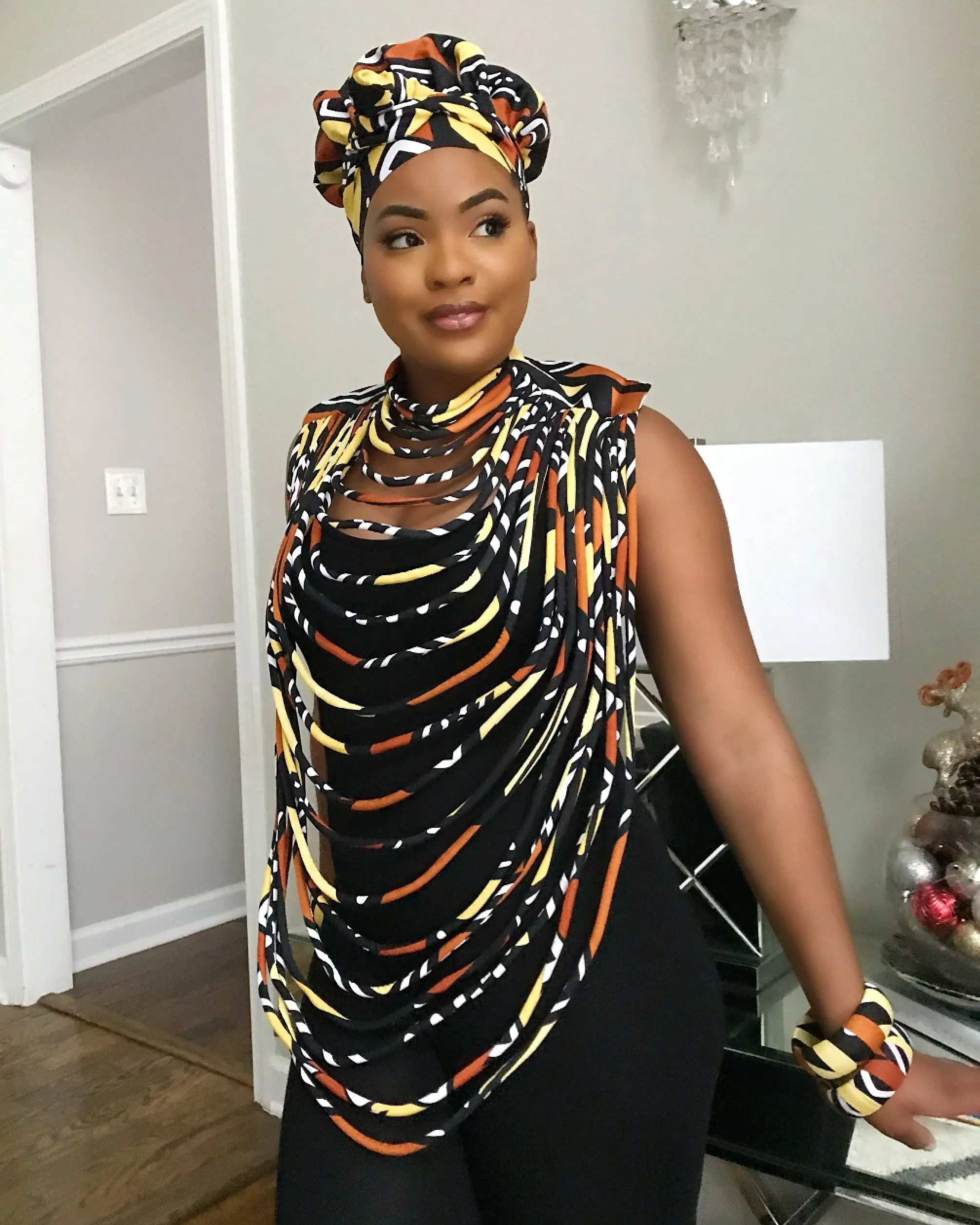 Bogolan African Print 24 Strands Statement Rope Necklace