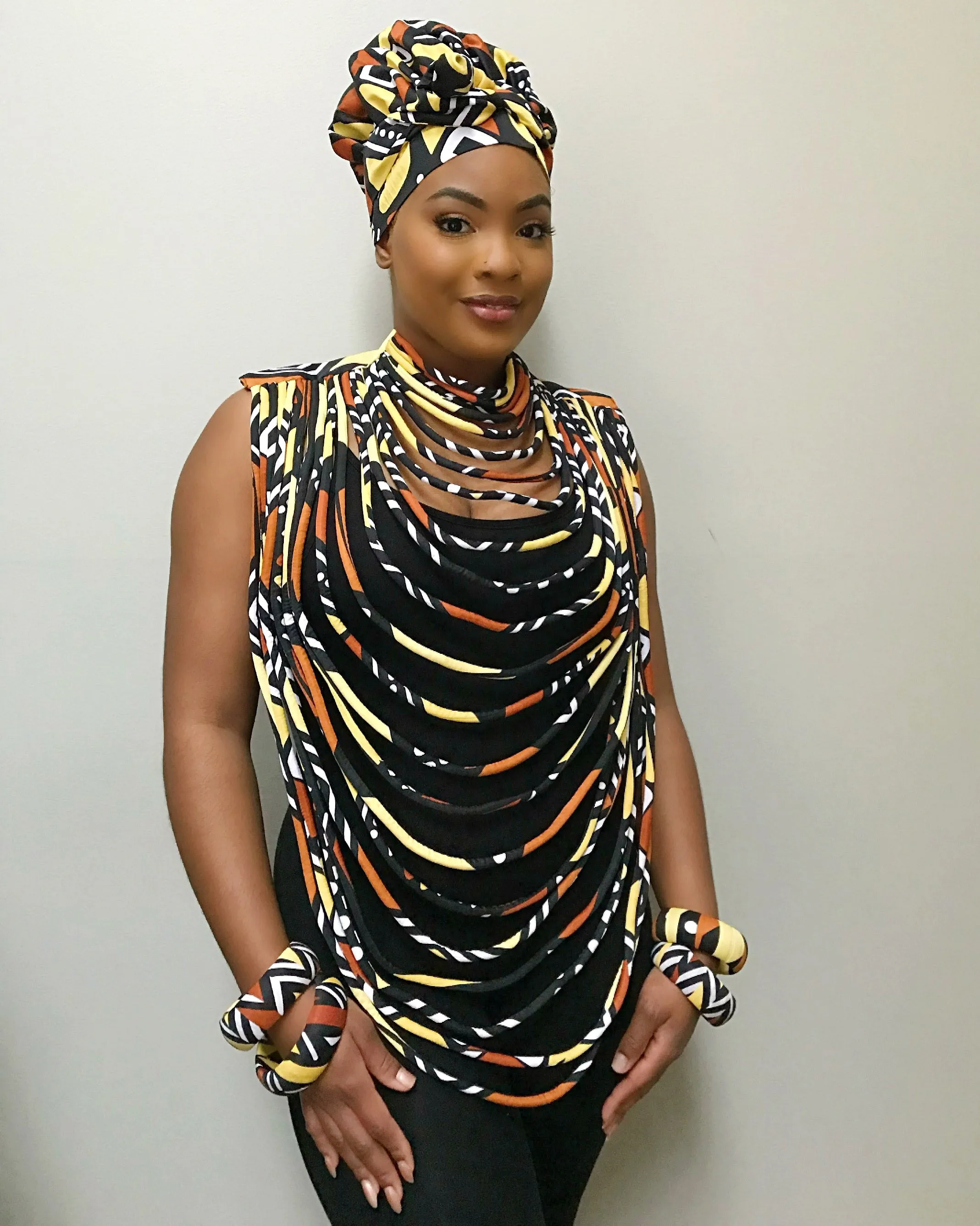 Bogolan African Print 24 Strands Statement Rope Necklace