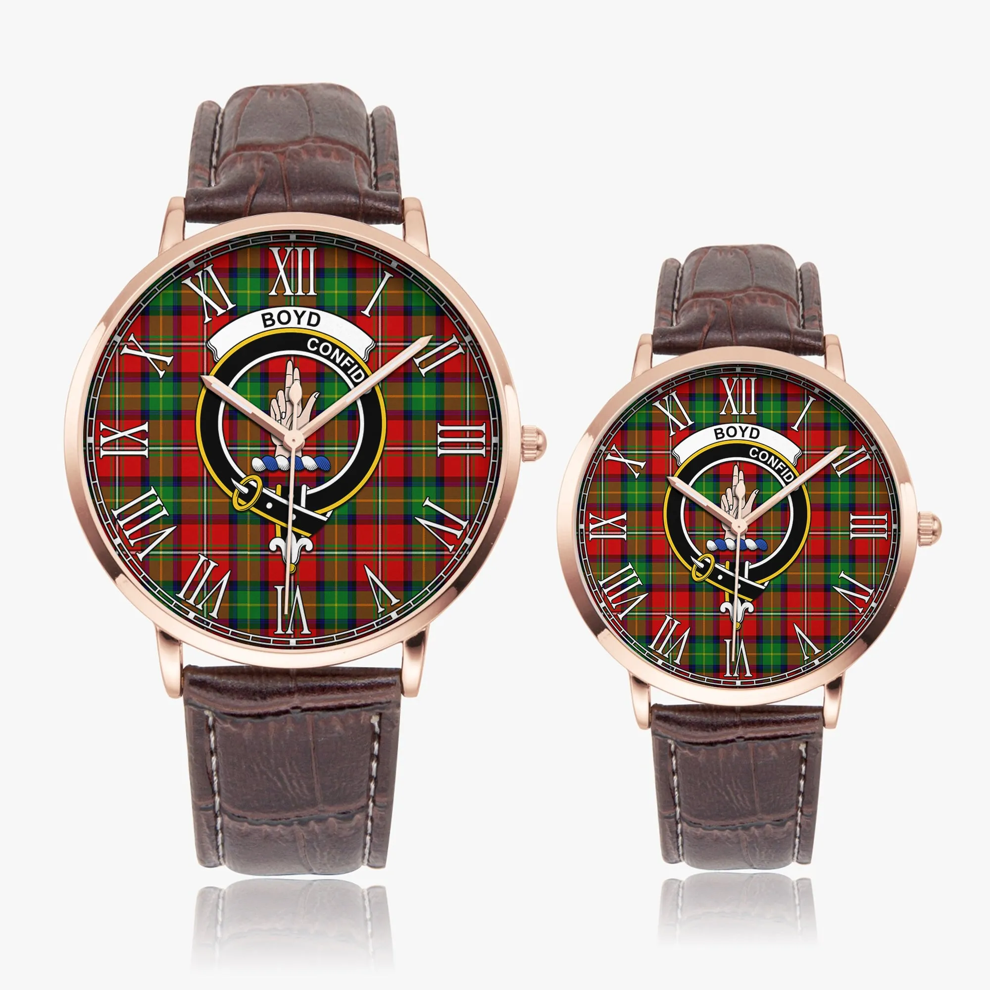 Boyd Tartan Family Crest Leather Strap Quartz Watch
