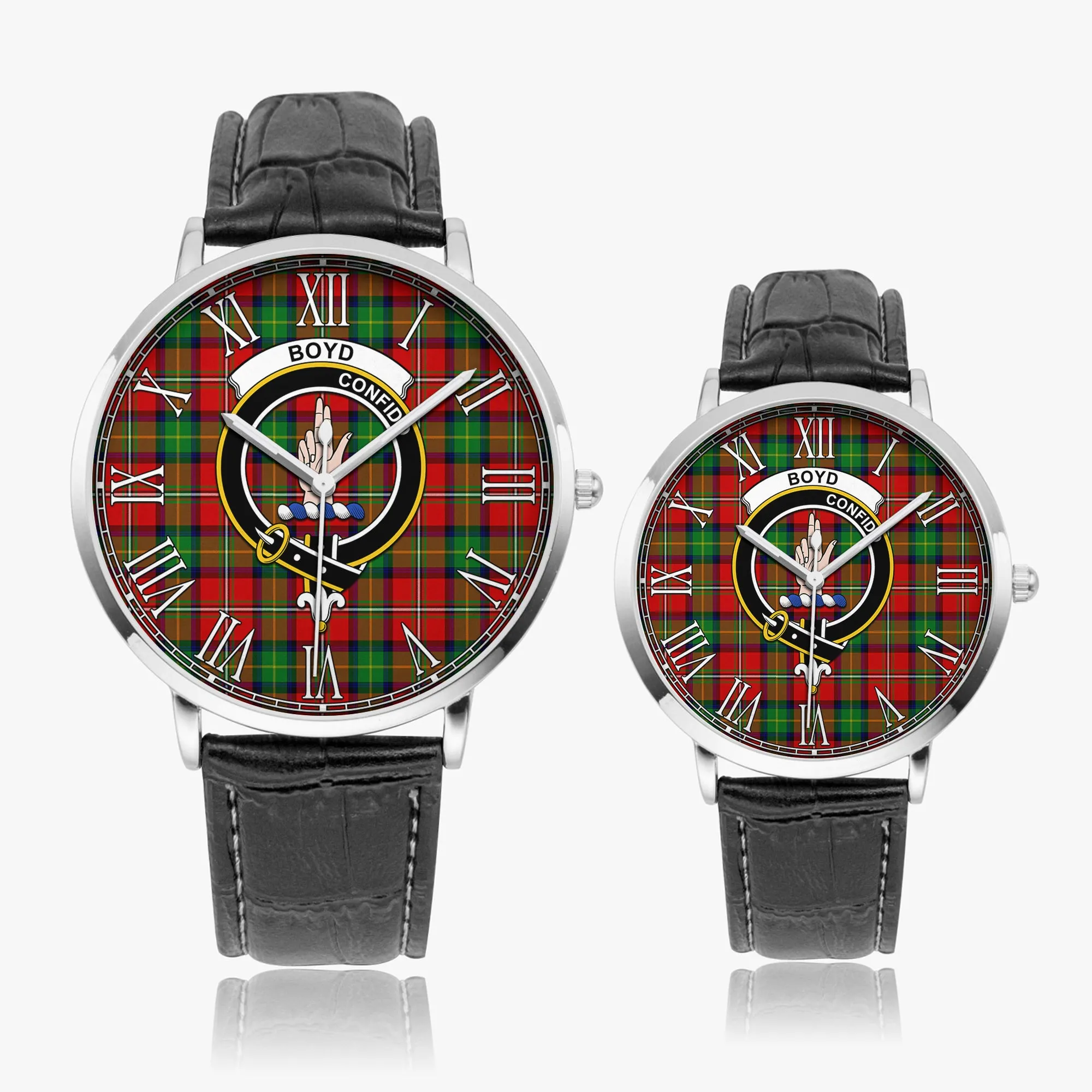 Boyd Tartan Family Crest Leather Strap Quartz Watch