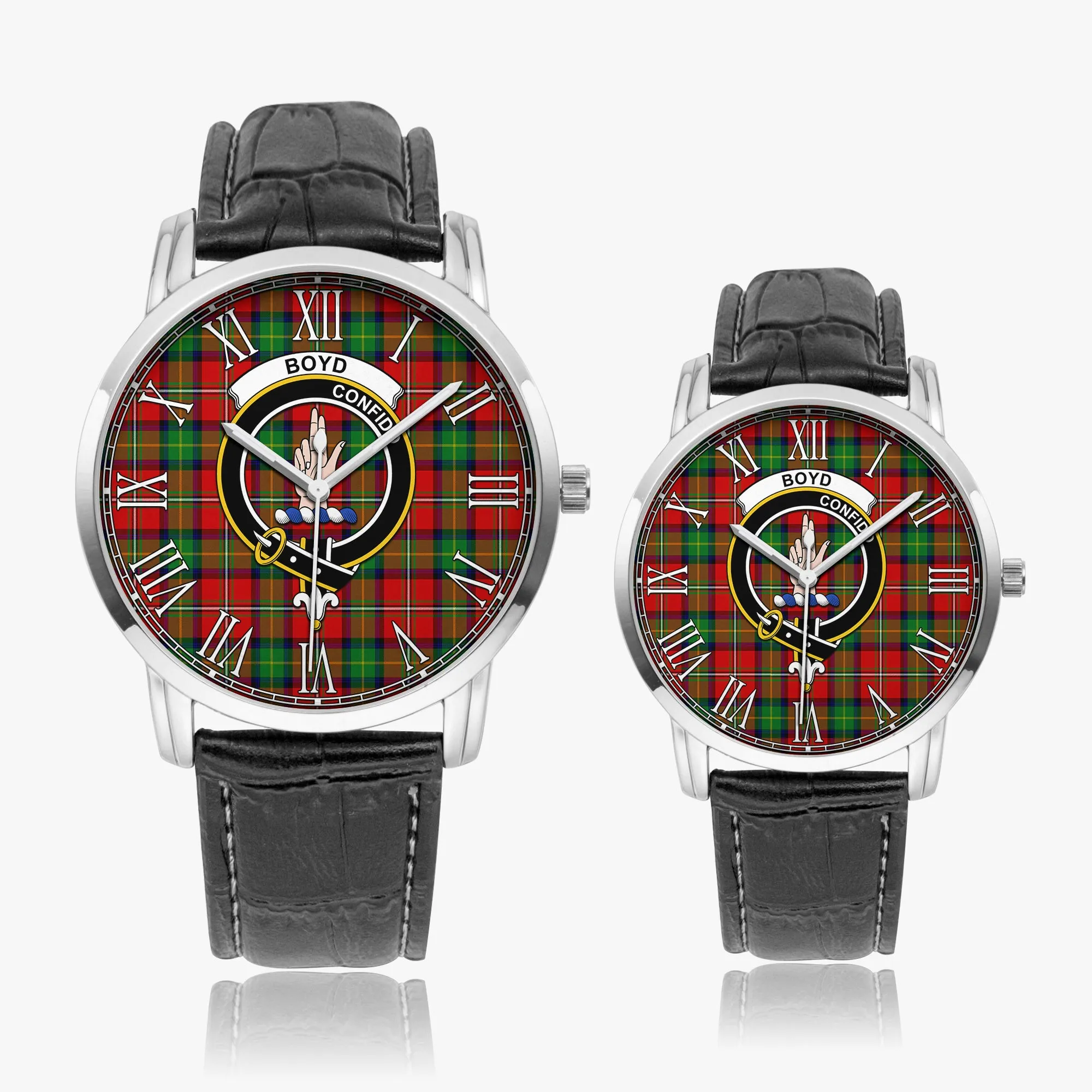 Boyd Tartan Family Crest Leather Strap Quartz Watch