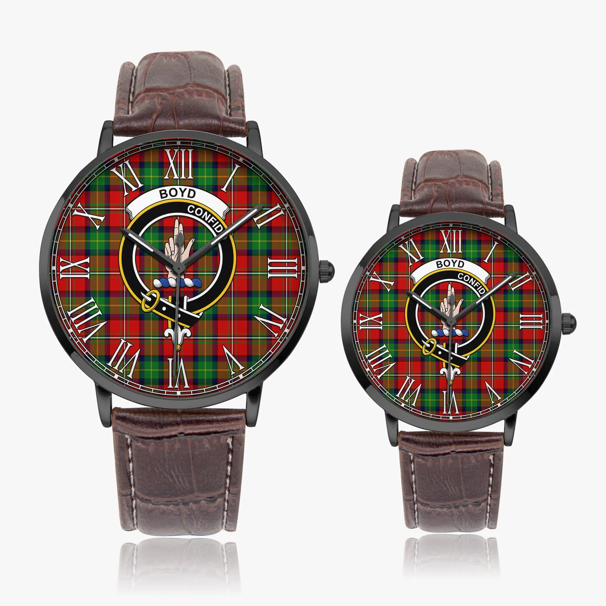 Boyd Tartan Family Crest Leather Strap Quartz Watch
