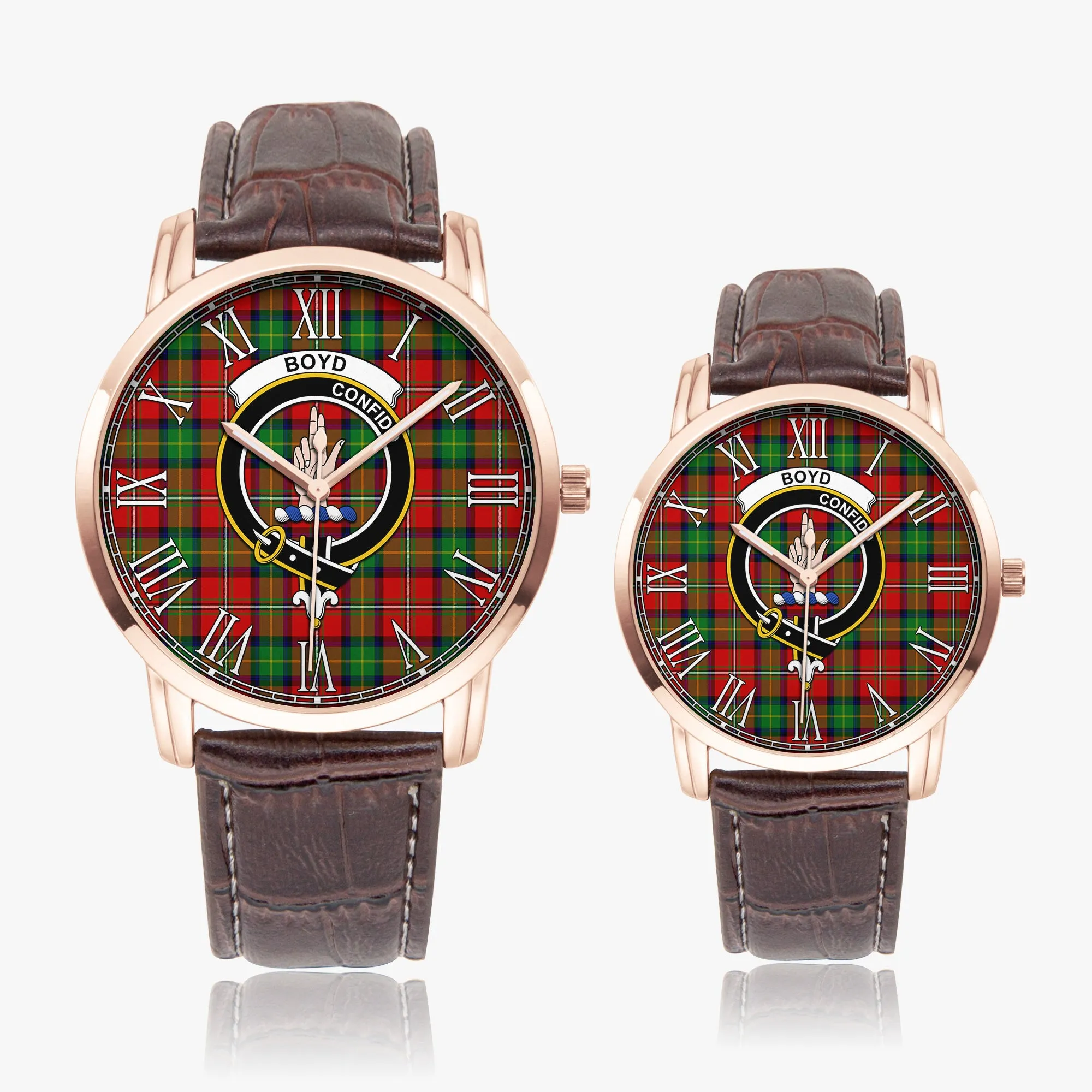 Boyd Tartan Family Crest Leather Strap Quartz Watch
