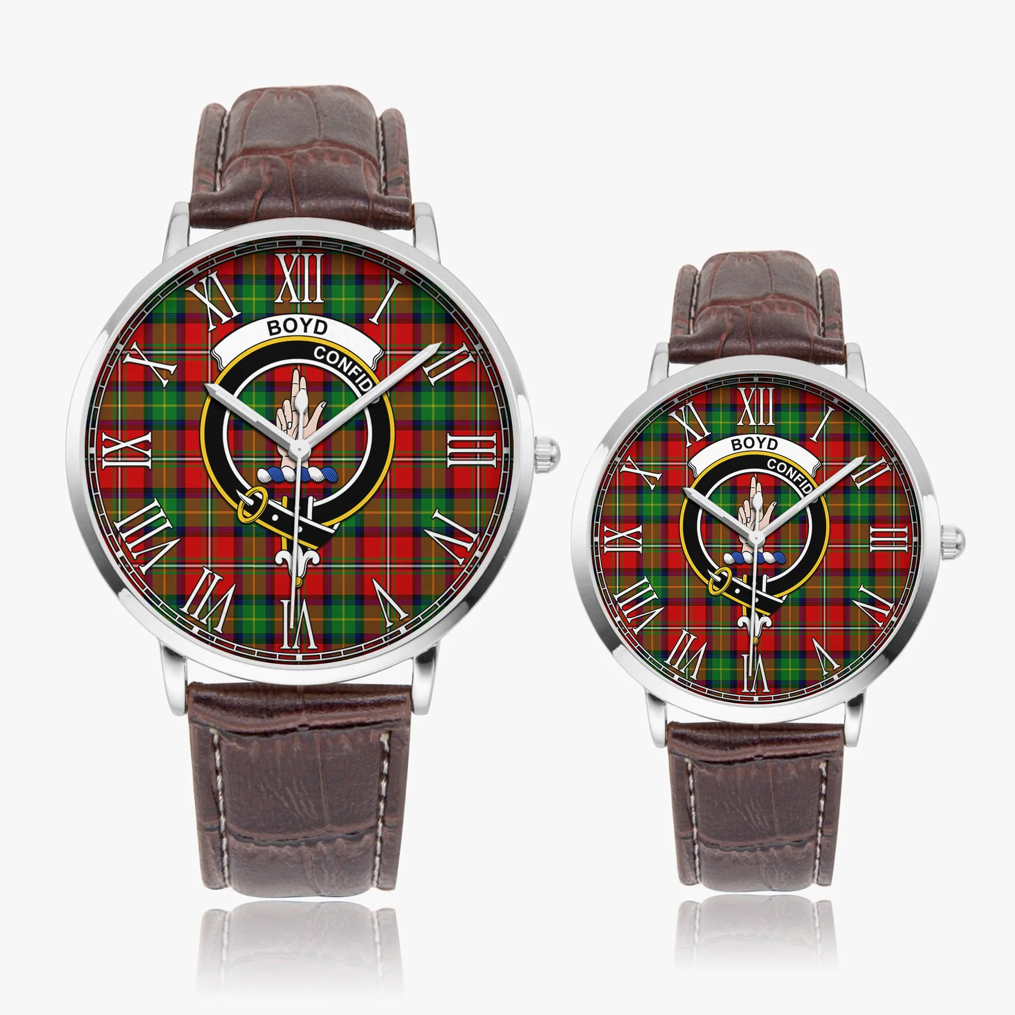 Boyd Tartan Family Crest Leather Strap Quartz Watch