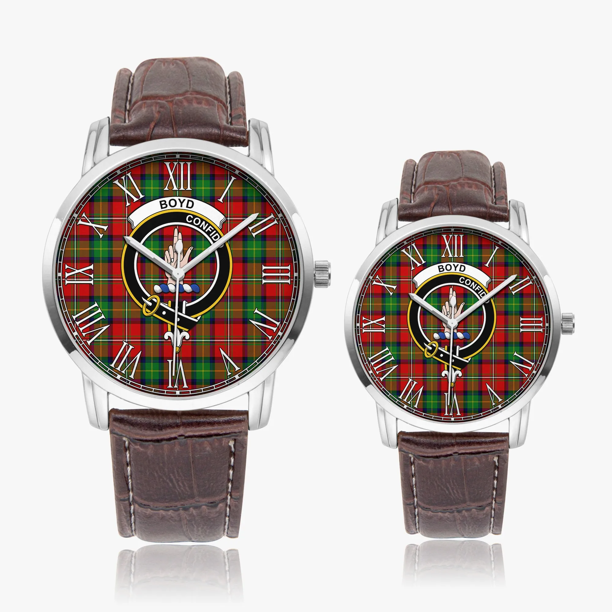 Boyd Tartan Family Crest Leather Strap Quartz Watch