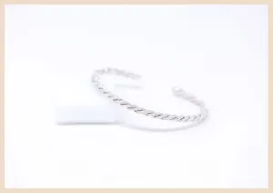 Braided Sparkly Silver Bangle Cuff Bracelet
