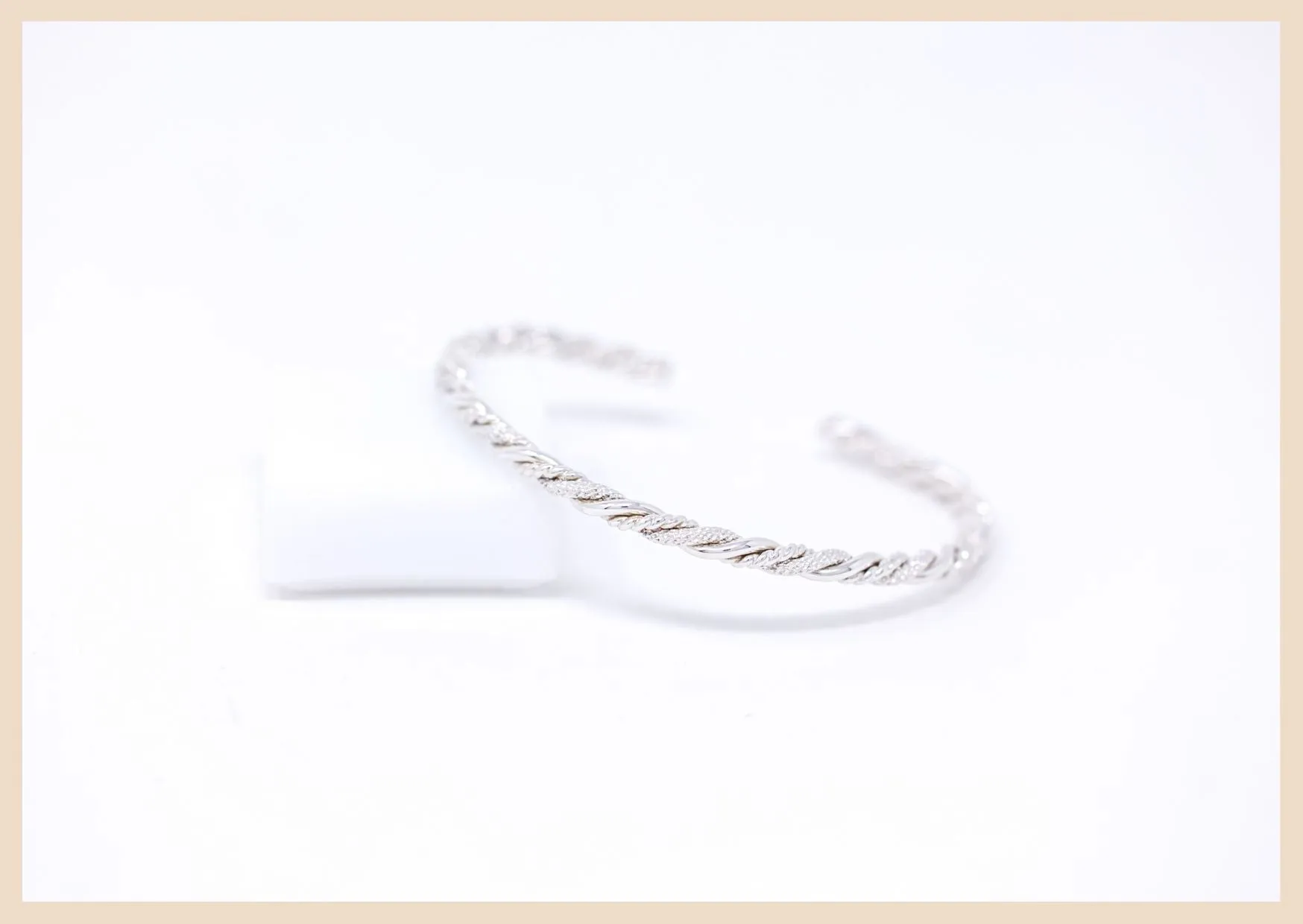 Braided Sparkly Silver Bangle Cuff Bracelet