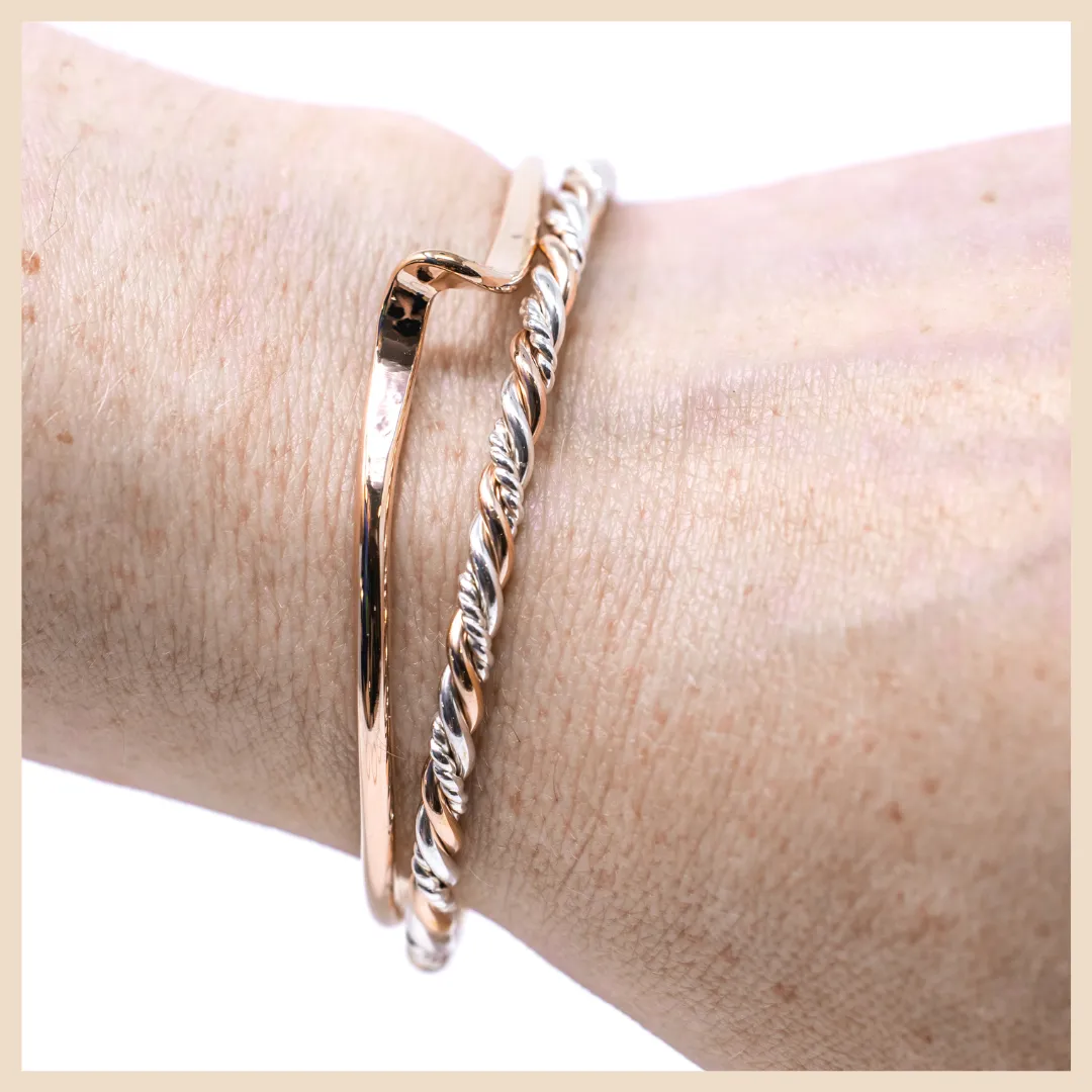 Braided Trifecta Bangle Cuff Bracelet (Rose Gold and Silver)