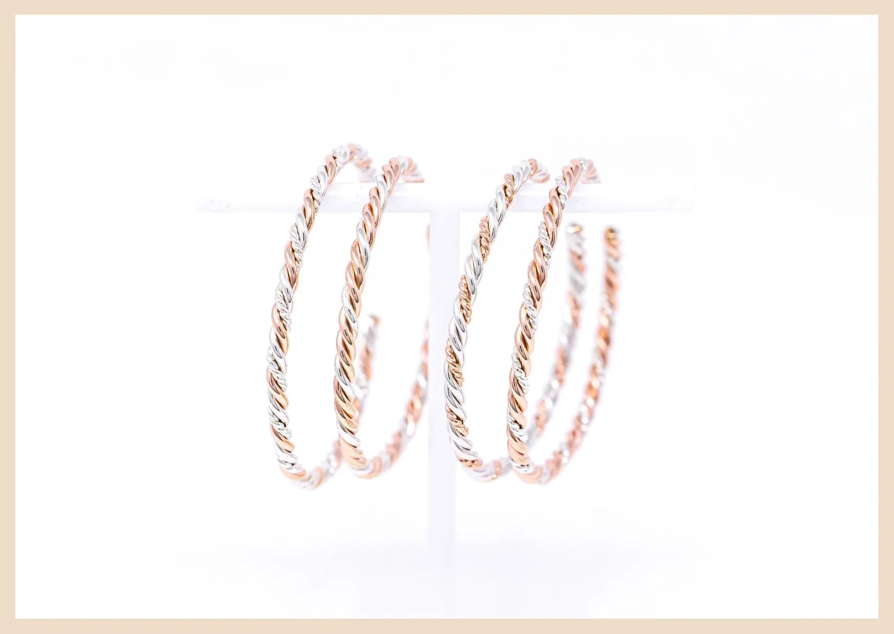 Braided Trifecta Bangle Cuff Bracelet (Rose Gold and Silver)