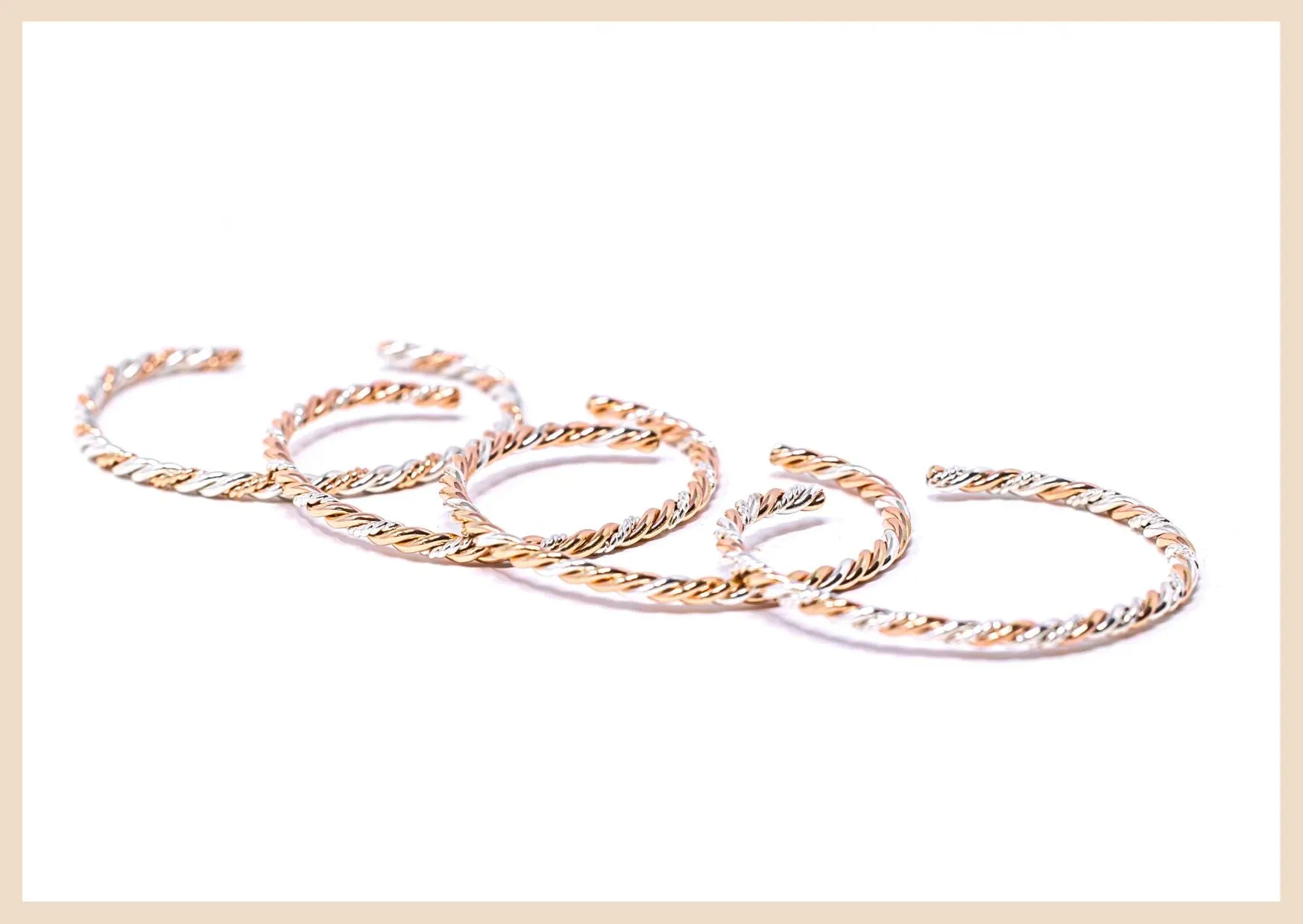 Braided Trifecta Bangle Cuff Bracelet (Rose Gold and Silver)