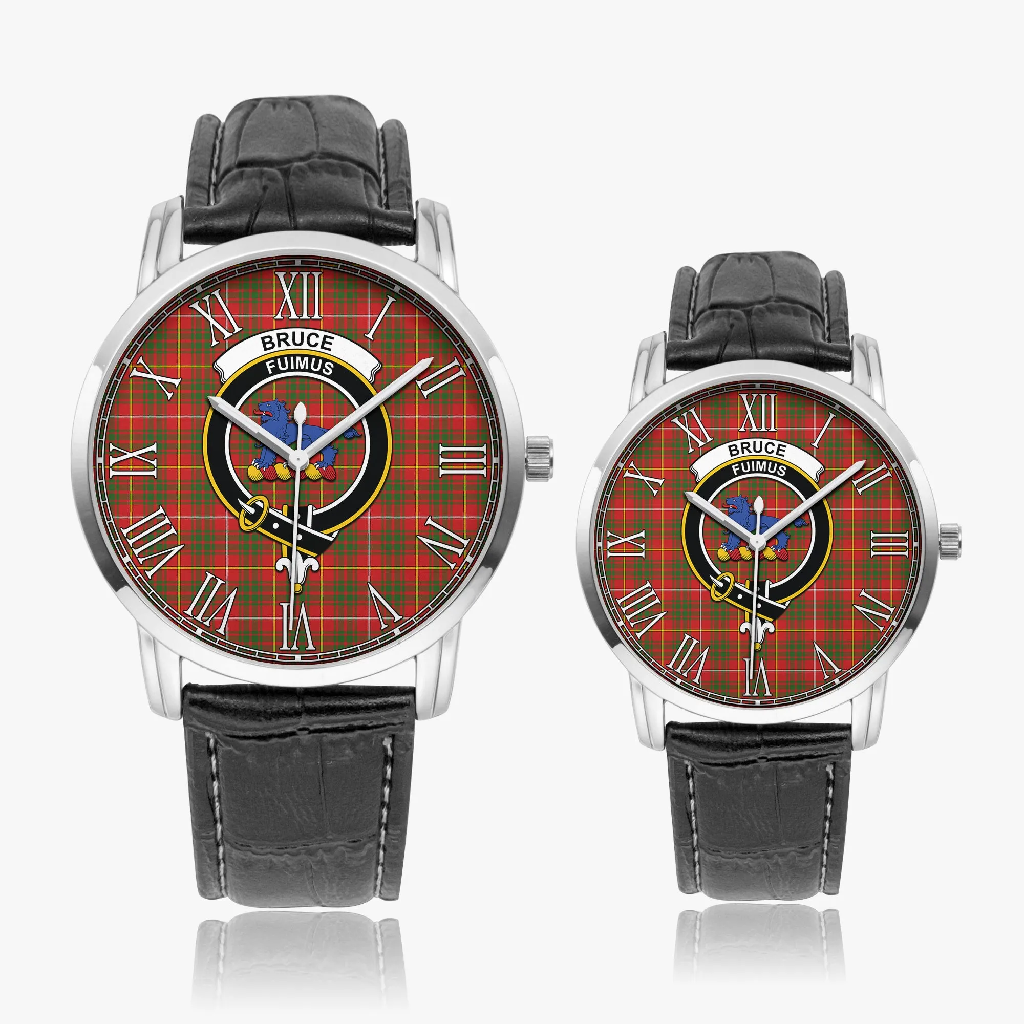Bruce Modern Tartan Family Crest Leather Strap Quartz Watch