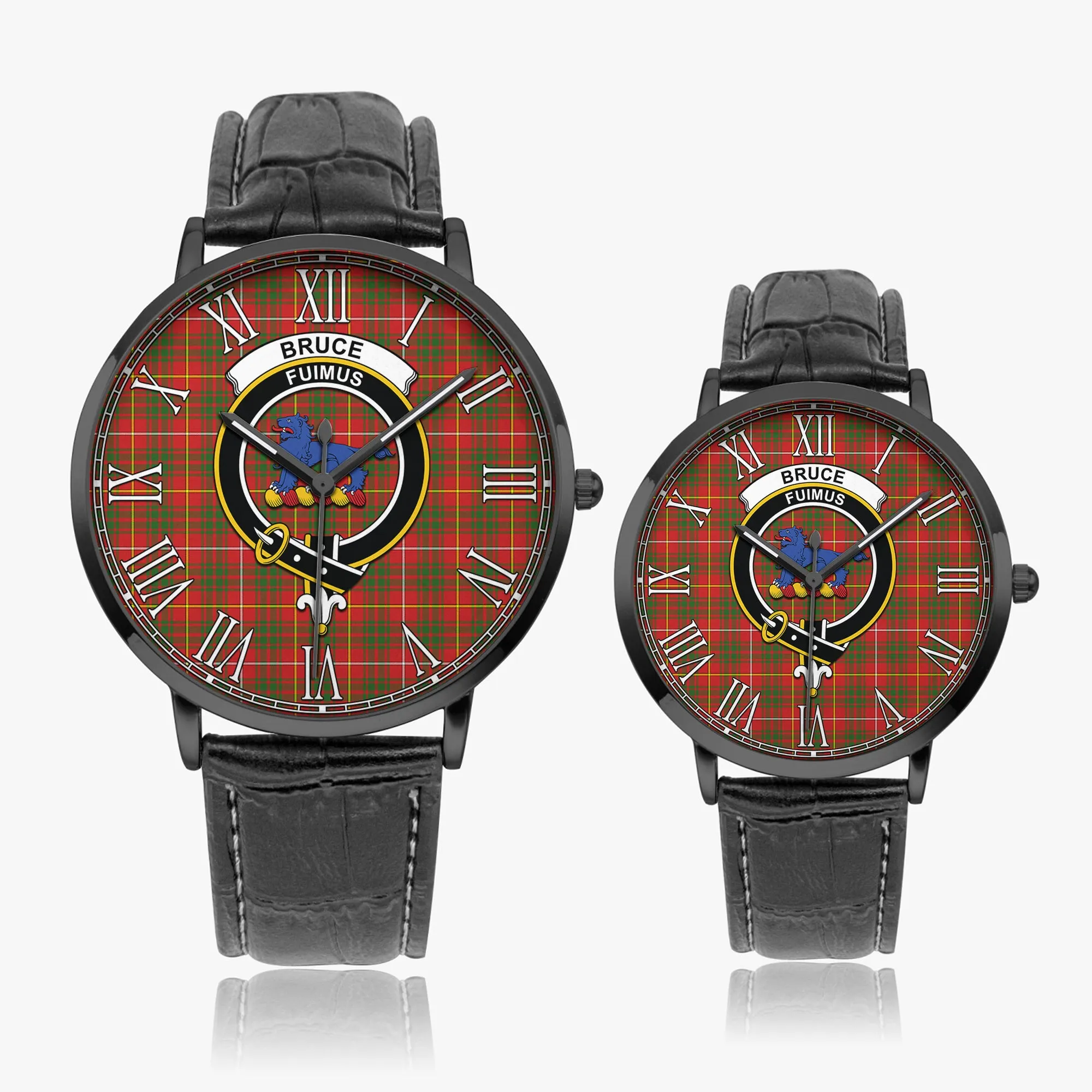 Bruce Modern Tartan Family Crest Leather Strap Quartz Watch