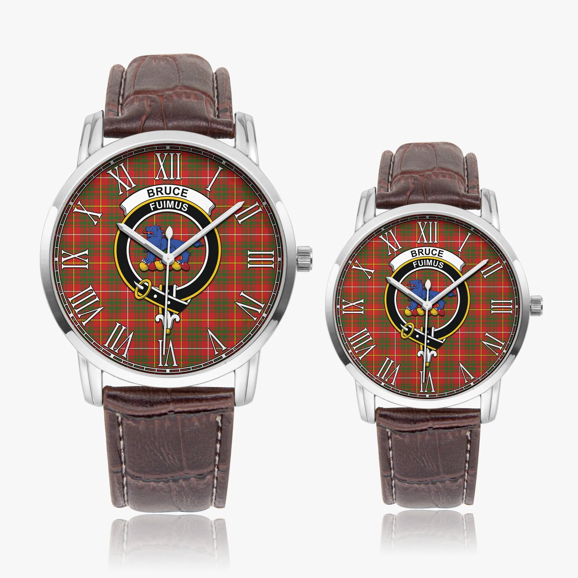 Bruce Modern Tartan Family Crest Leather Strap Quartz Watch
