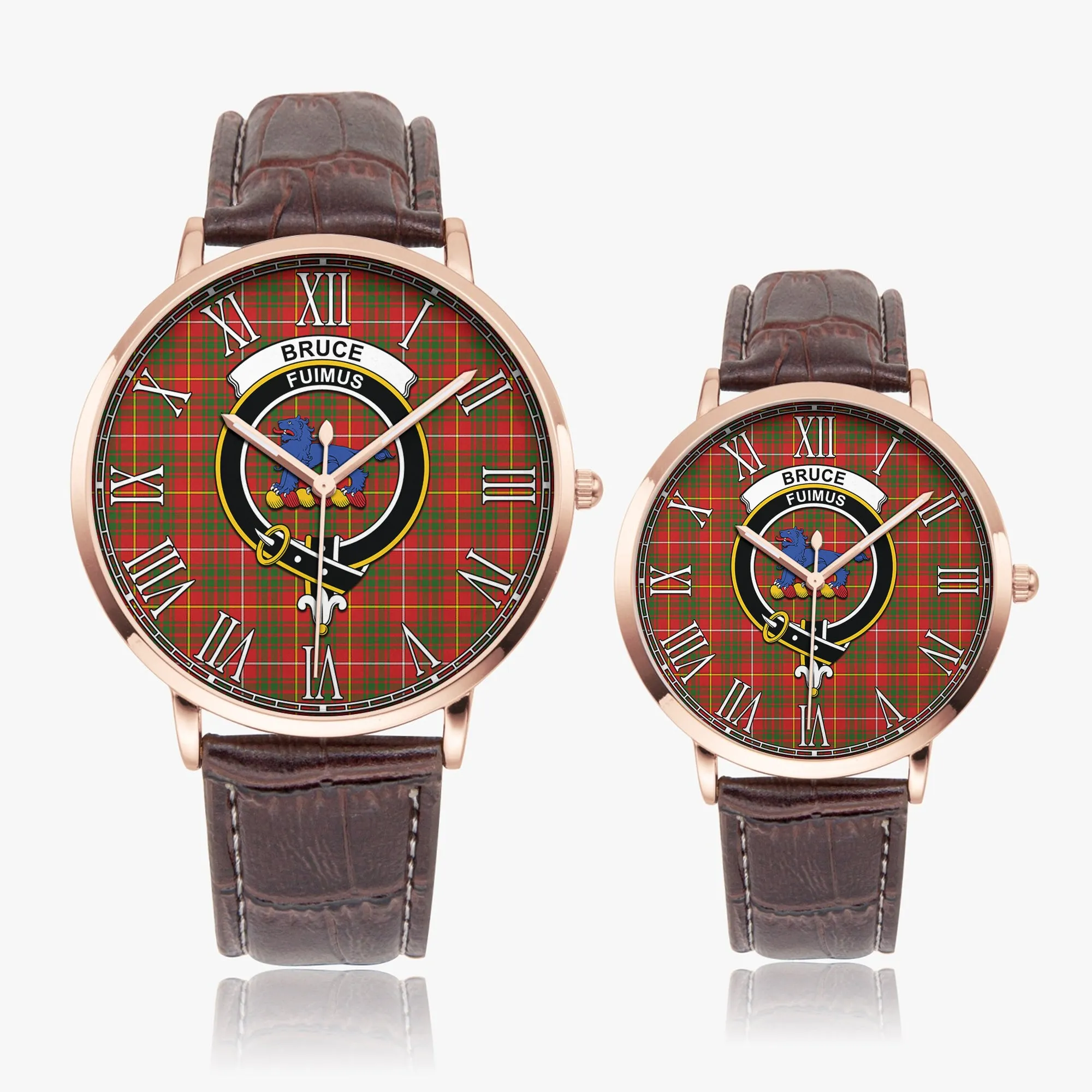 Bruce Modern Tartan Family Crest Leather Strap Quartz Watch