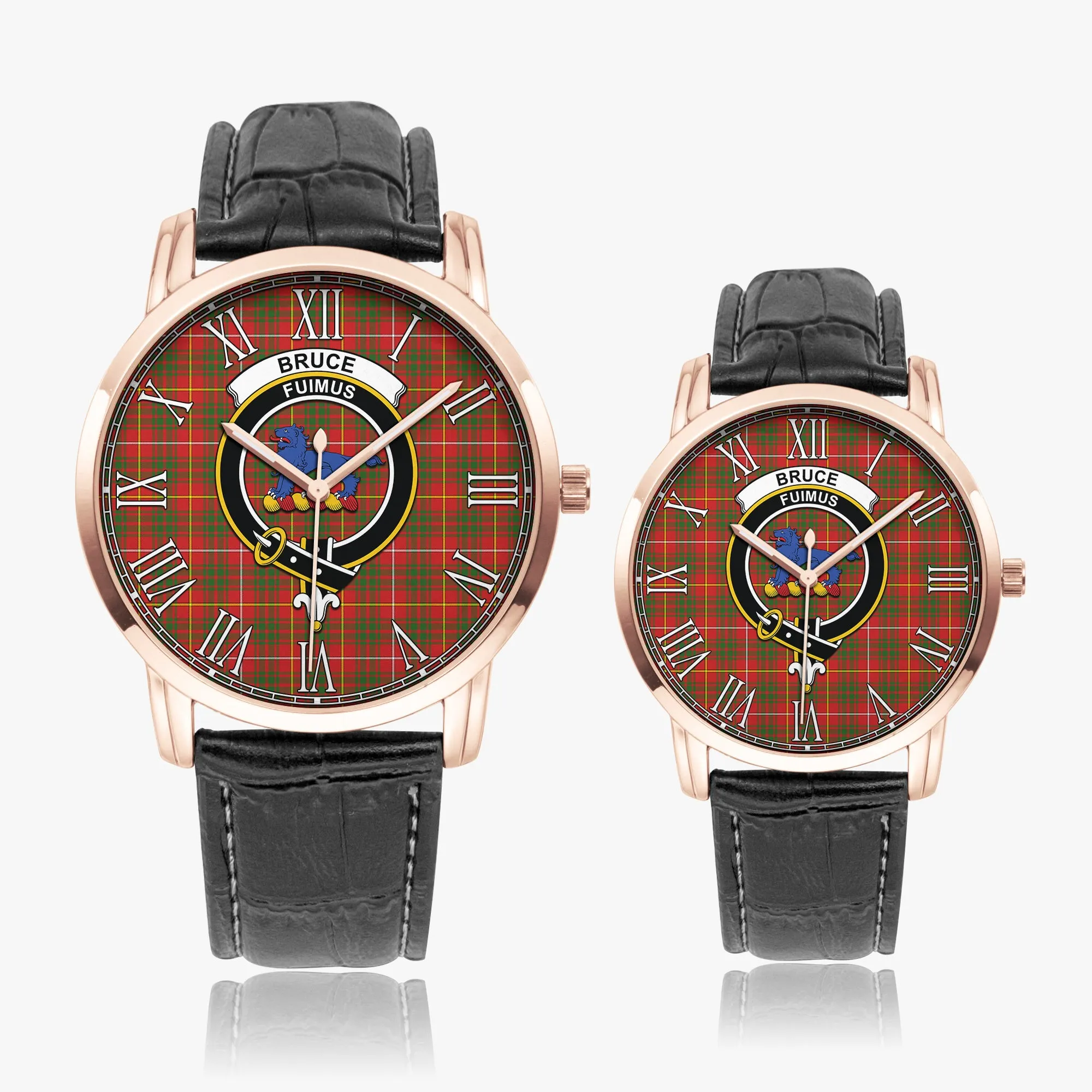 Bruce Modern Tartan Family Crest Leather Strap Quartz Watch