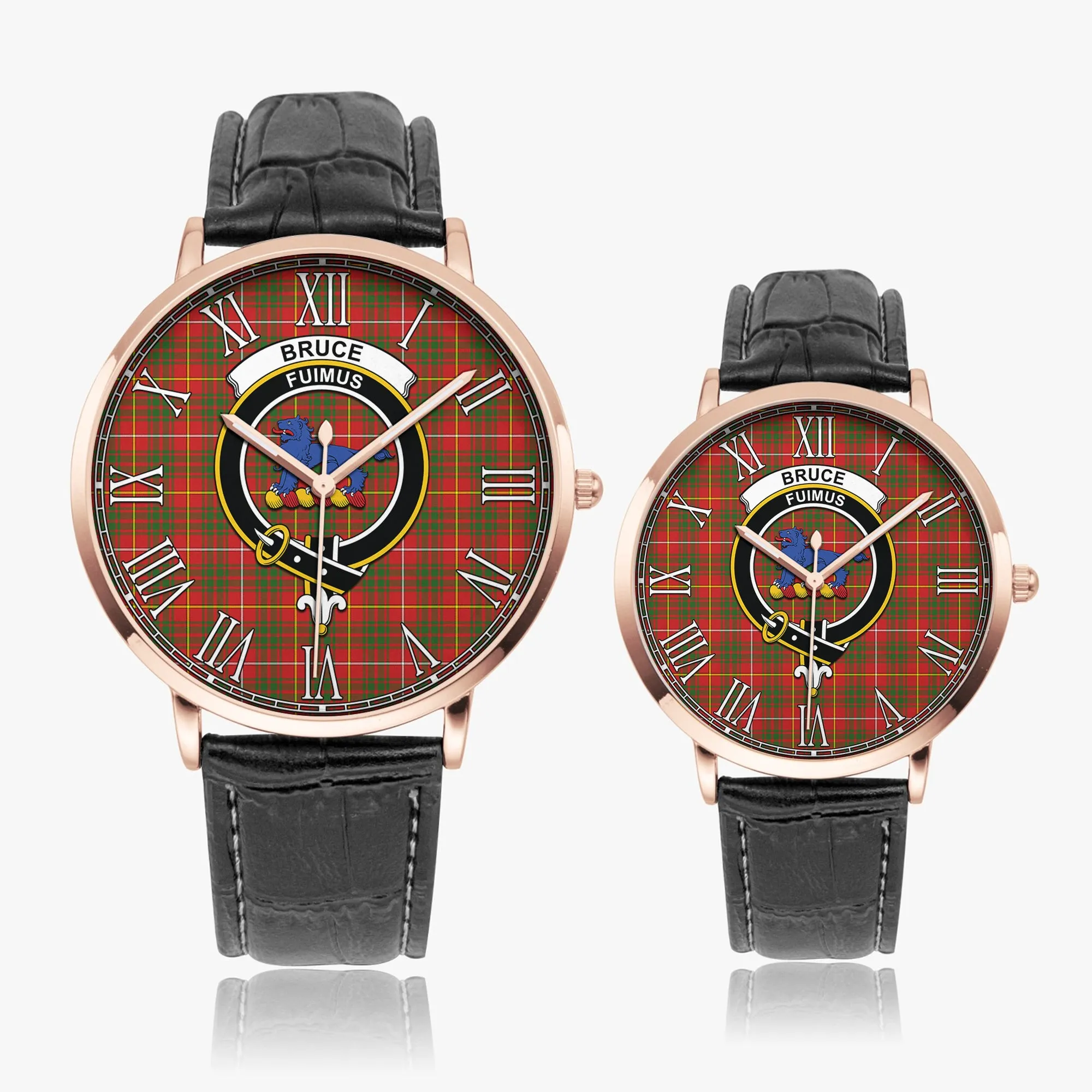 Bruce Modern Tartan Family Crest Leather Strap Quartz Watch