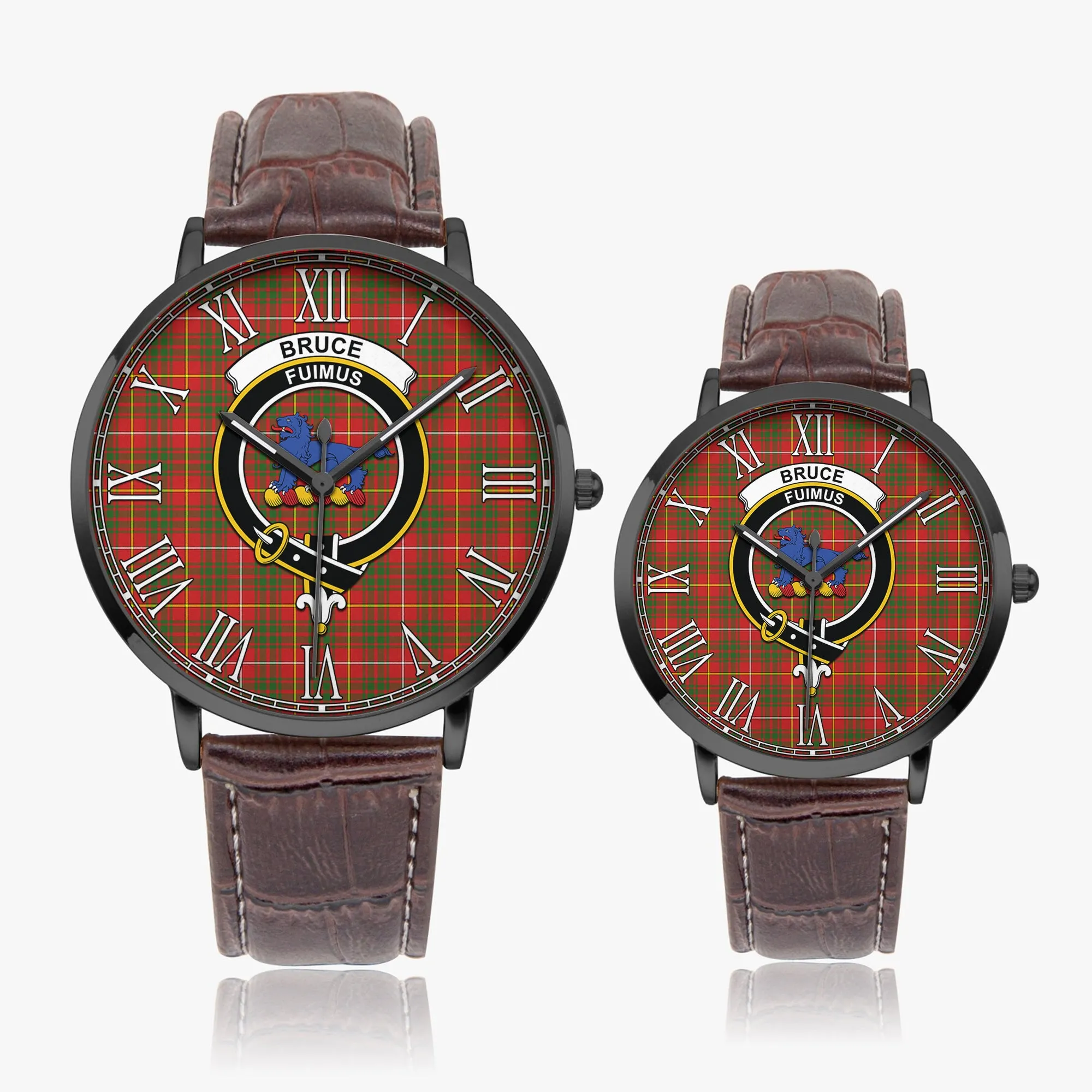 Bruce Modern Tartan Family Crest Leather Strap Quartz Watch
