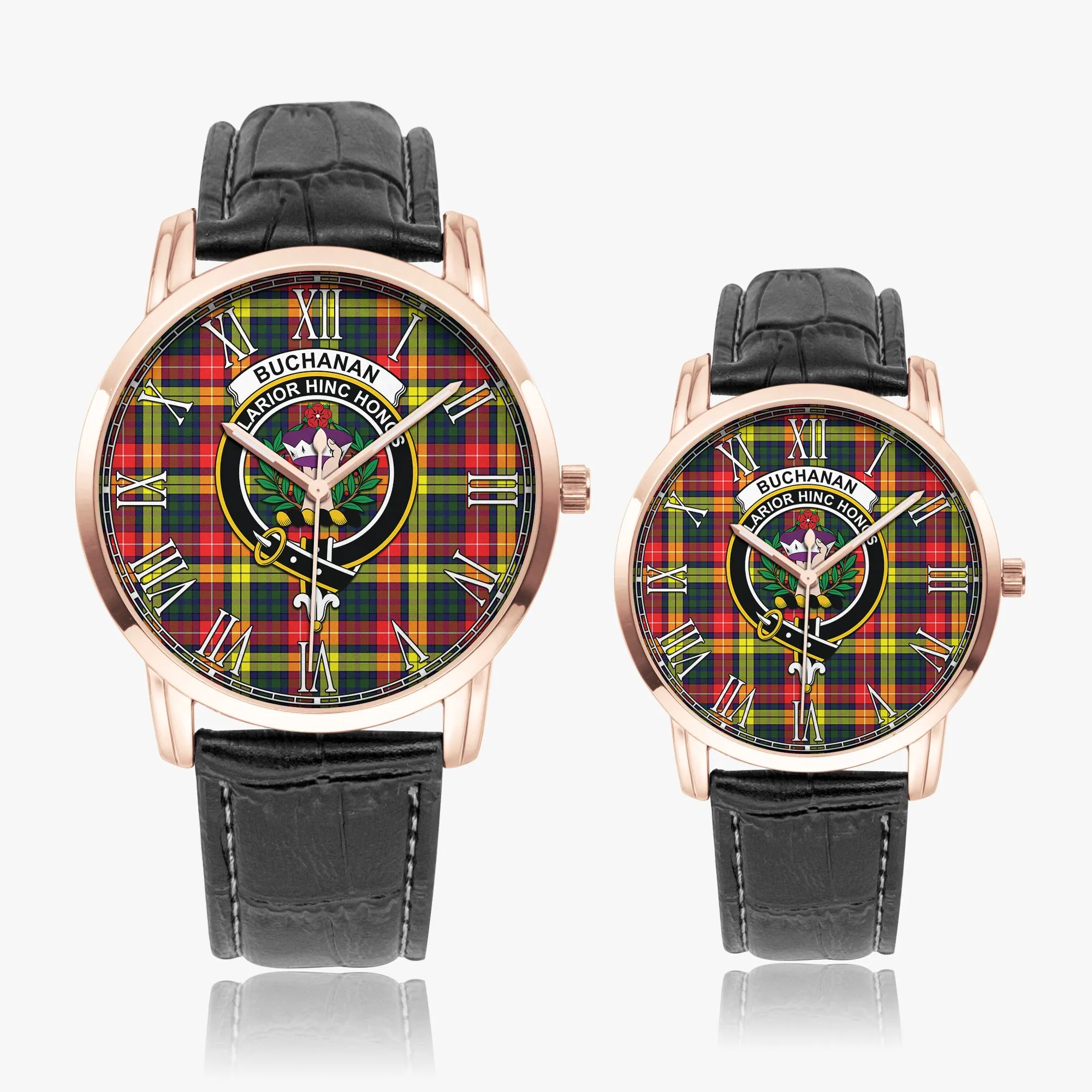 Buchanan Modern Tartan Family Crest Leather Strap Quartz Watch
