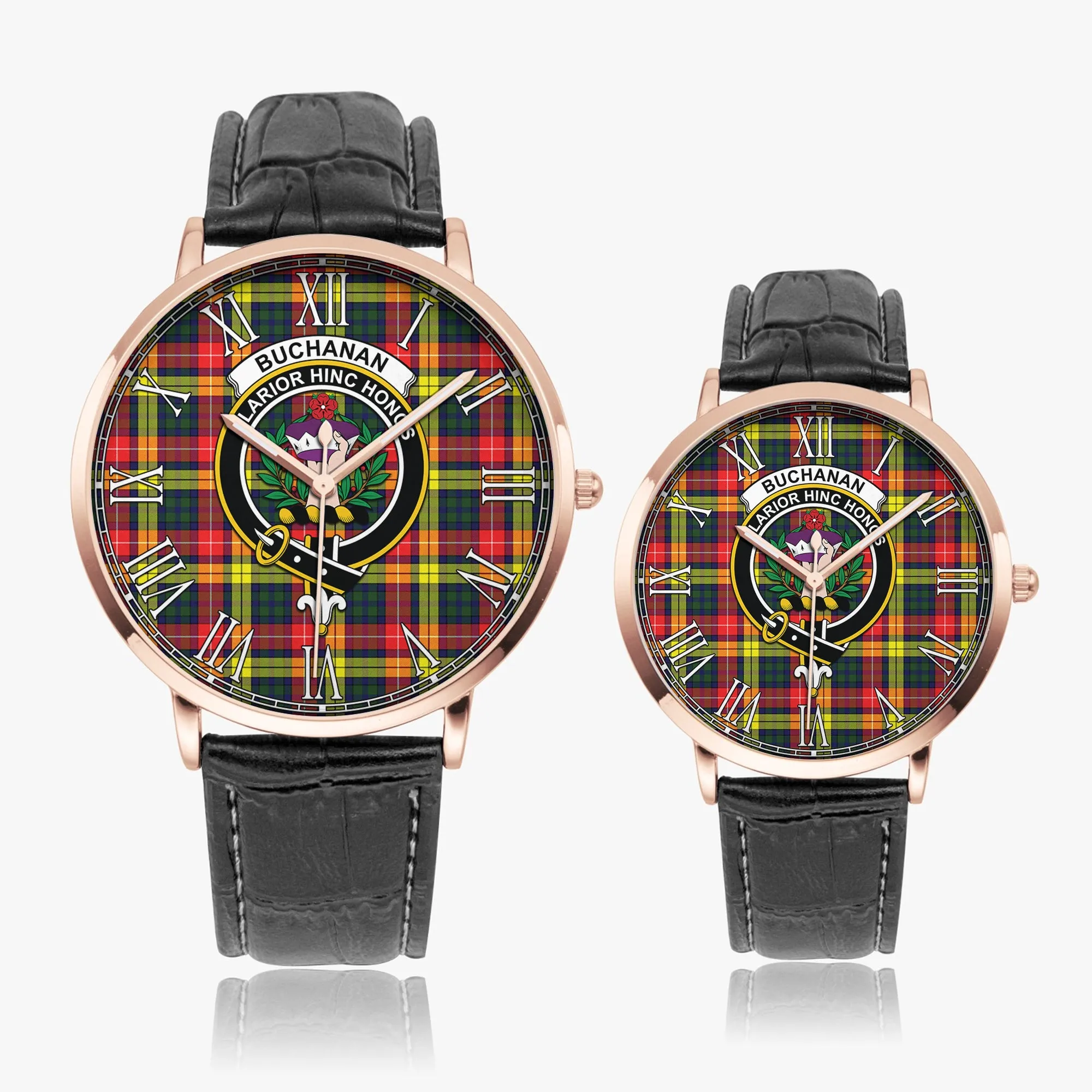 Buchanan Modern Tartan Family Crest Leather Strap Quartz Watch
