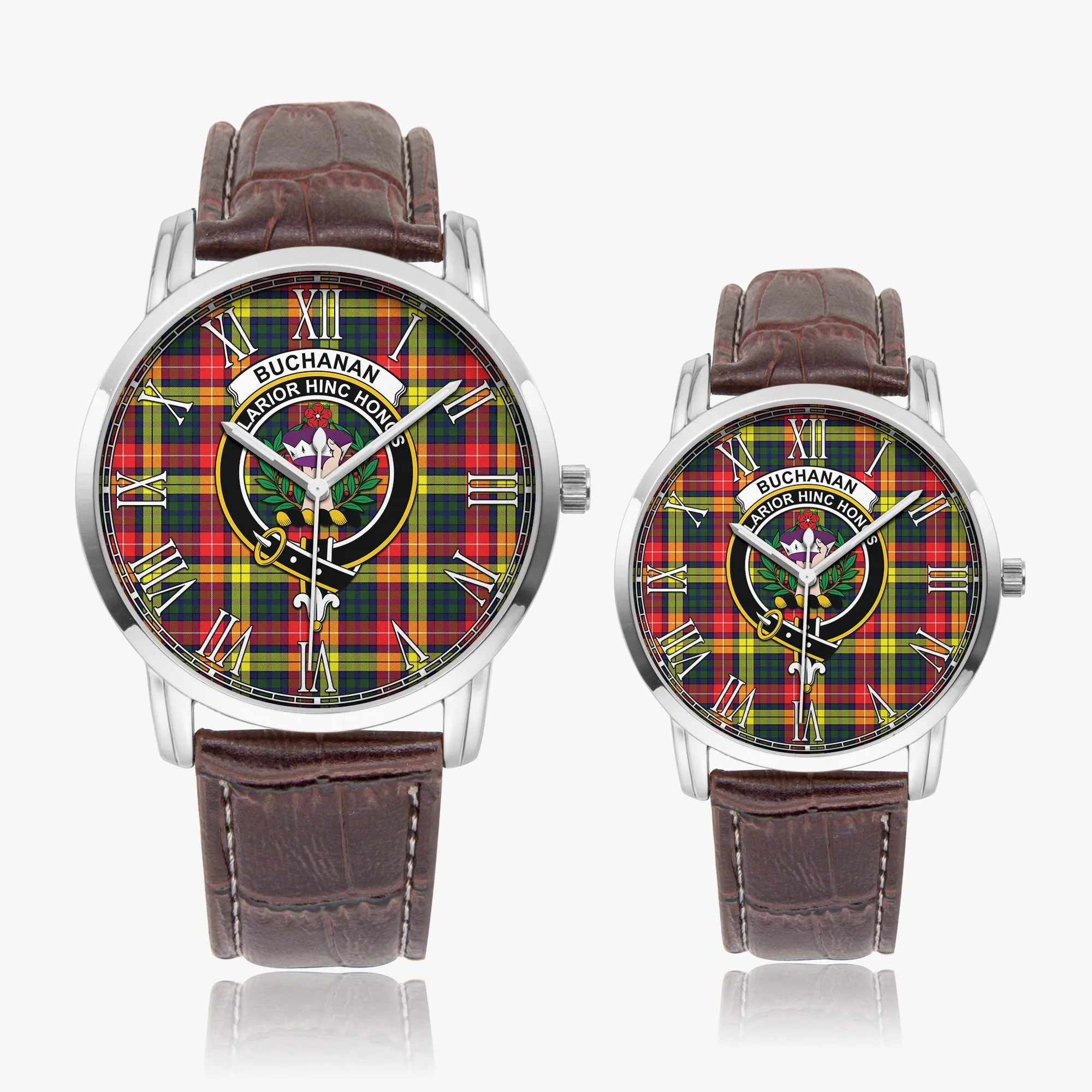 Buchanan Modern Tartan Family Crest Leather Strap Quartz Watch