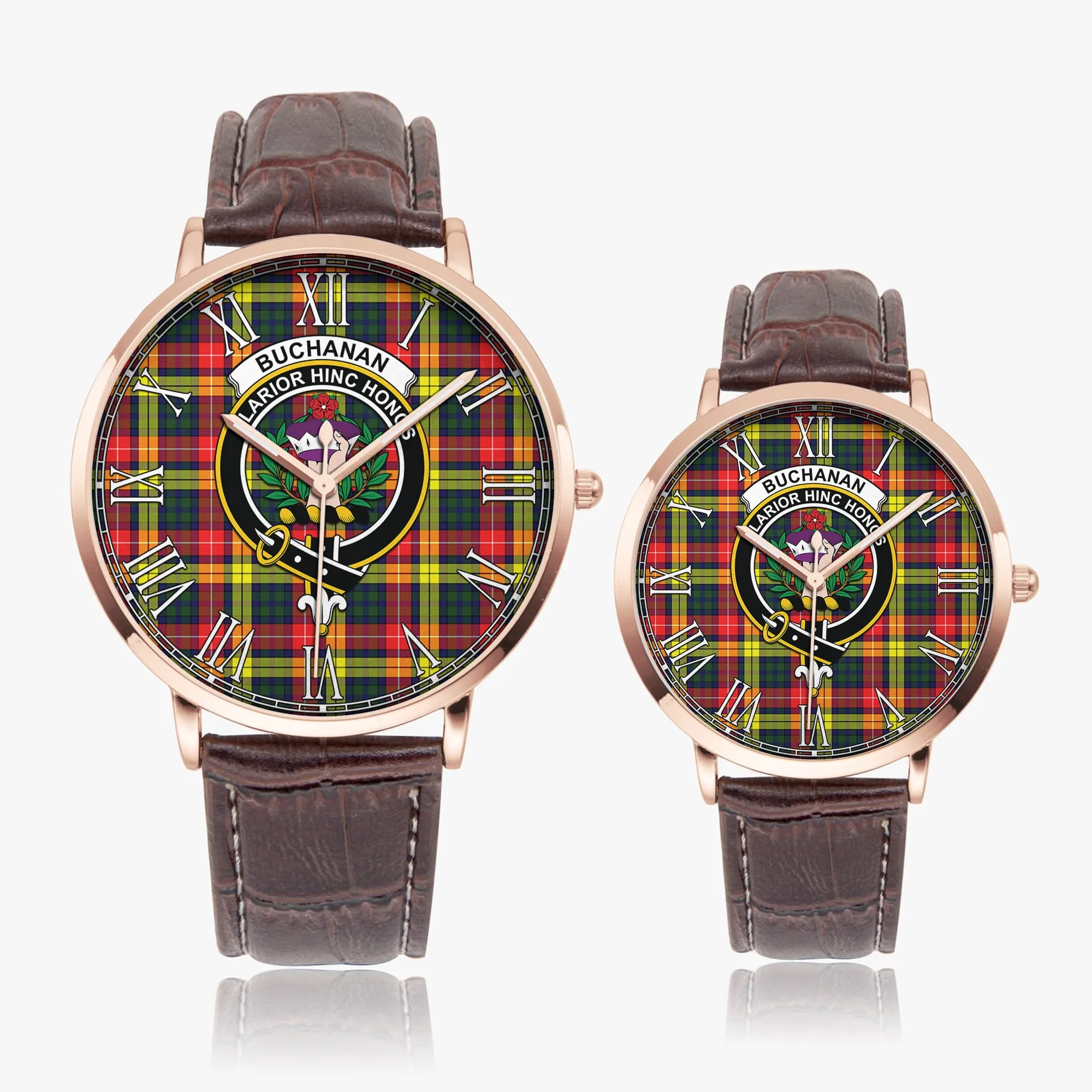Buchanan Modern Tartan Family Crest Leather Strap Quartz Watch