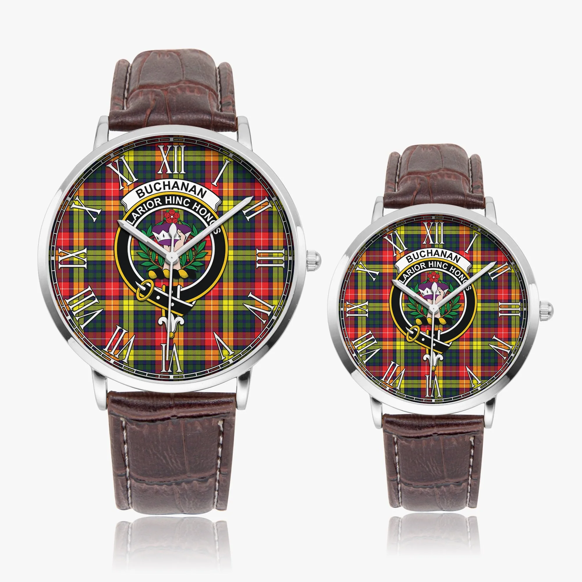 Buchanan Modern Tartan Family Crest Leather Strap Quartz Watch