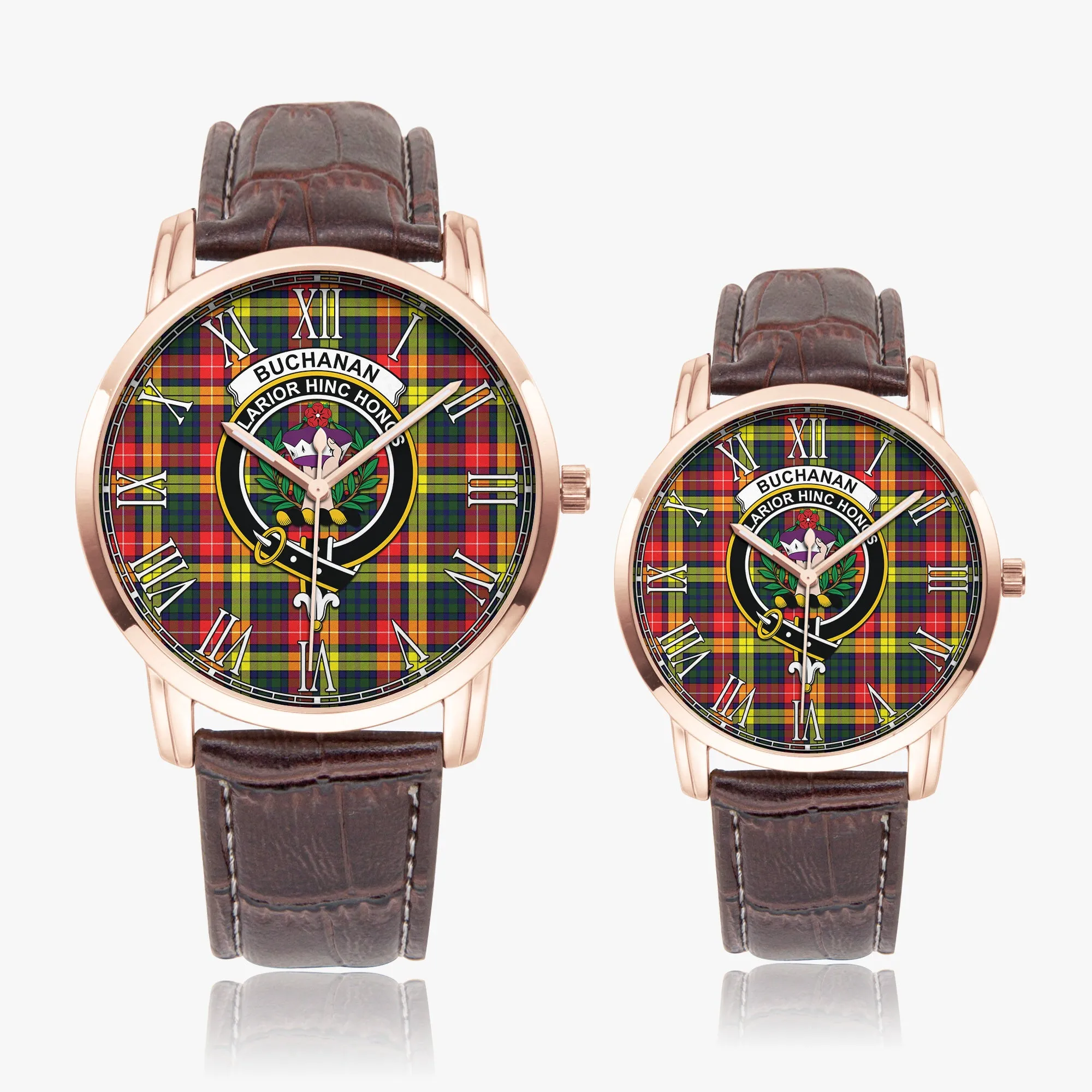 Buchanan Modern Tartan Family Crest Leather Strap Quartz Watch