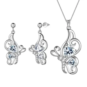 Butterfly Birthstone April Diamond Jewelry Set 3PCS Women Girls Birthday Gift