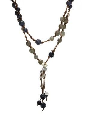 Carola Lariat - blue agate/labradorite