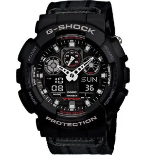 Casio G Shock Black Dial Nylon Strap Men's Watch GA100MC-1ACR