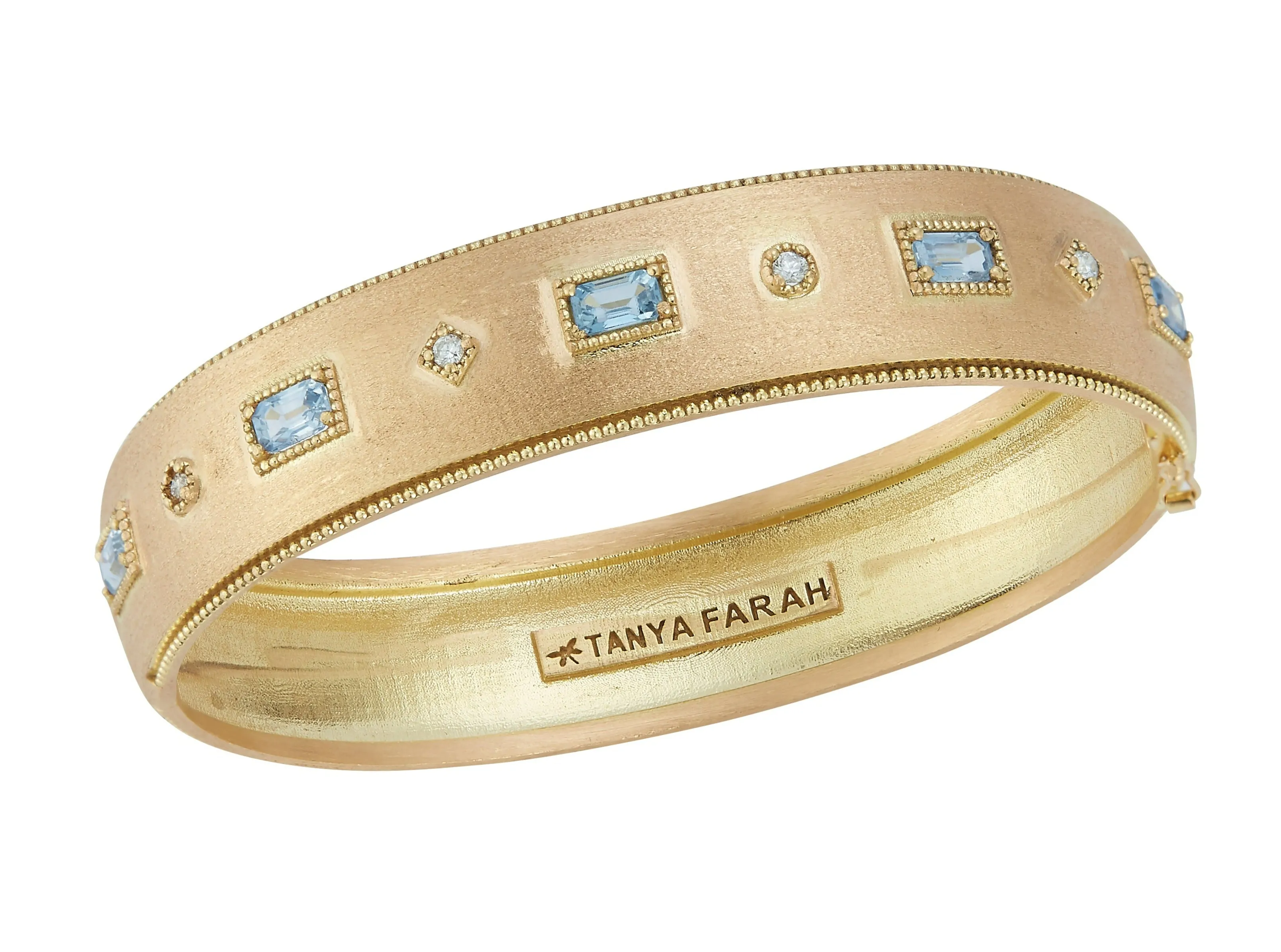 Ceylon Sapphire & Diamond Bezel Wide Bangle