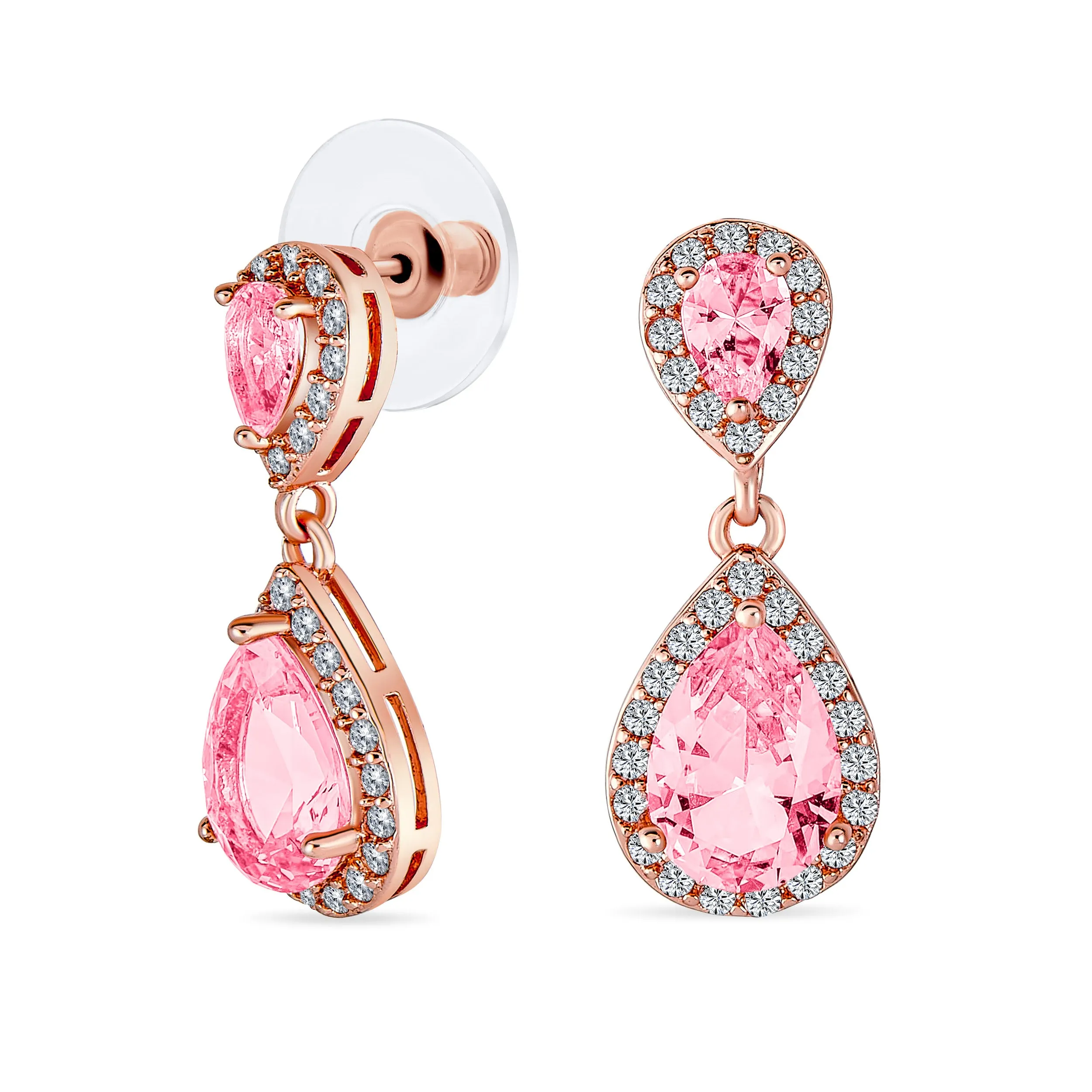 Classic Bridal CZ Dangle Chandelier Earrings 14K Gold Plated Sterling Silver