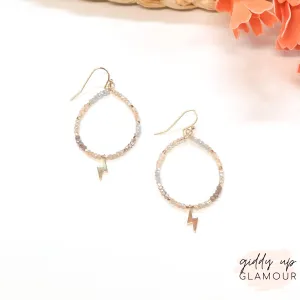 Crystal Beaded Hoop Earrings with Gold Lightning Bolts in Neutral