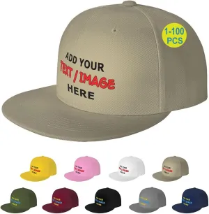Custom Hat Personalized Flat Bill Snapback Hats for Men Women Design Your Own Image/Text/Logo Baseball Cap Gift