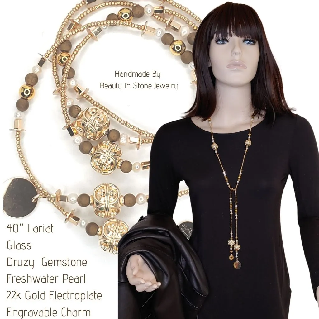 Decorative Bead And Pearl Lariat Necklace