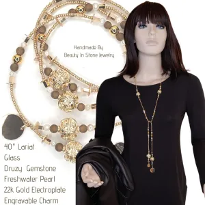 Decorative Bead And Pearl Lariat Necklace