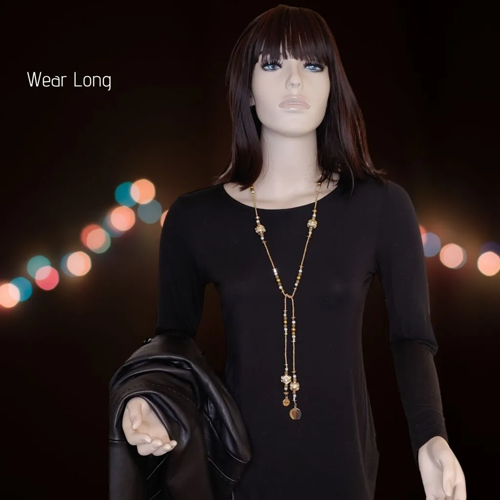 Decorative Bead And Pearl Lariat Necklace