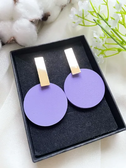 Disc shaped earrings | Matte effect golden bar earrings | pastel colour tone earrings| modern retro style tonal earrings| lightweight dangle