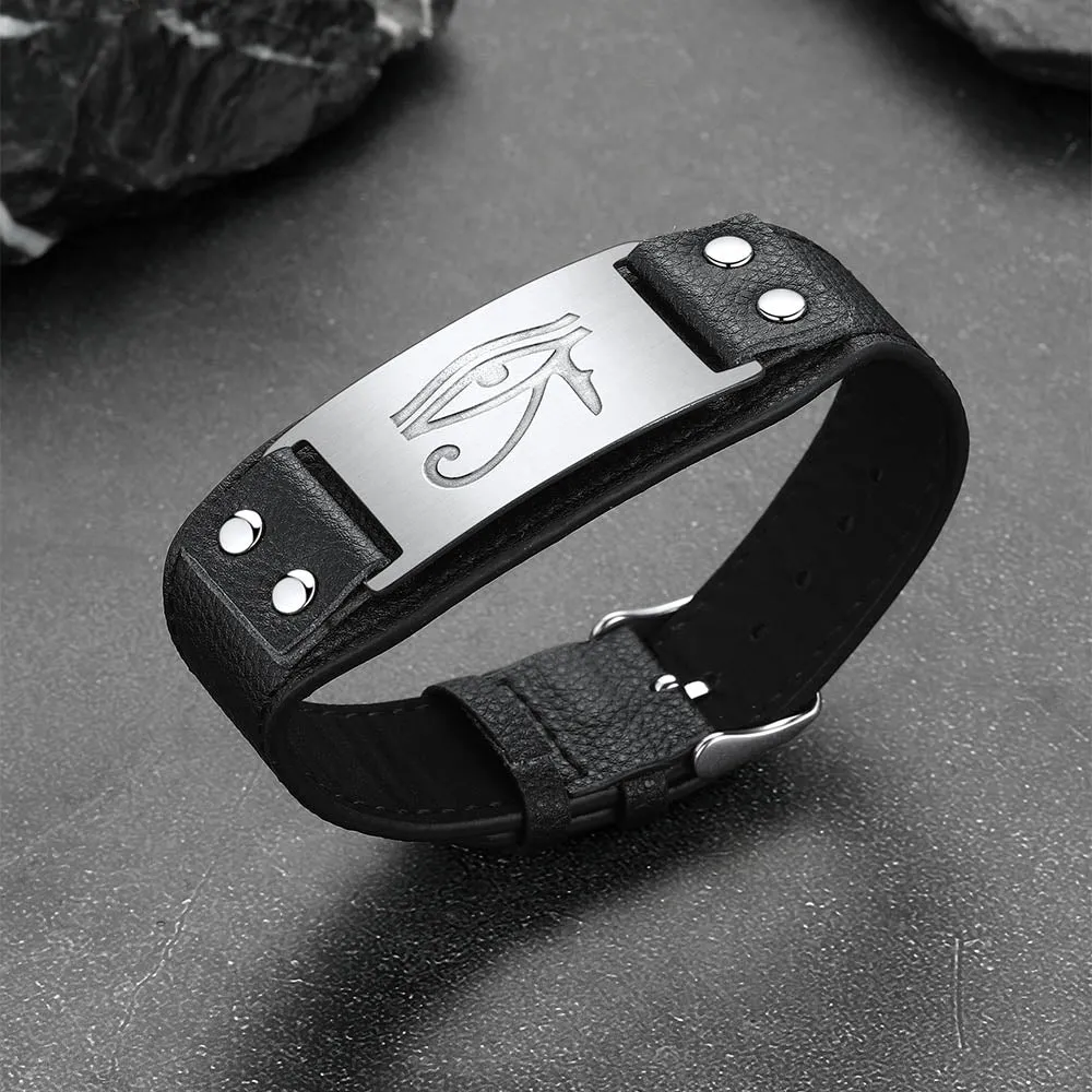 Egyptian Horus Eye Leather Bracelet Wristband for Men Son