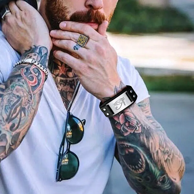 Egyptian Horus Eye Leather Bracelet Wristband for Men Son