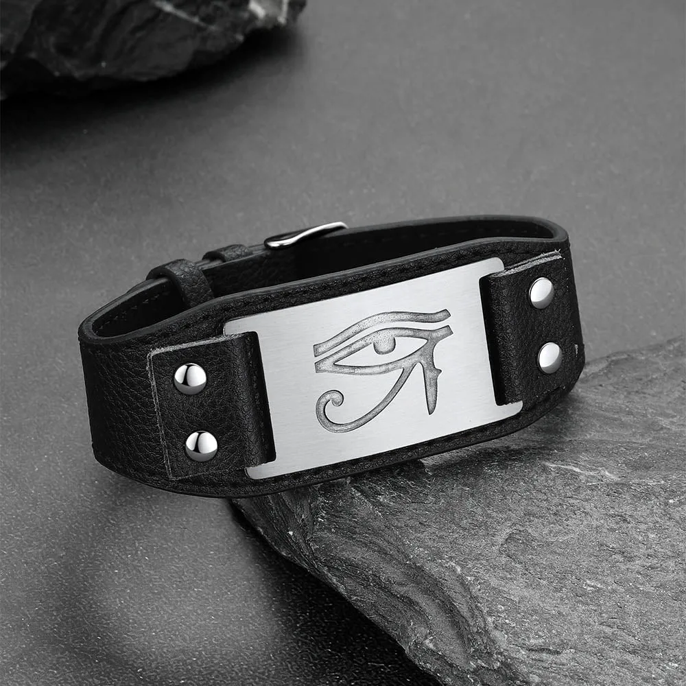 Egyptian Horus Eye Leather Bracelet Wristband for Men Son