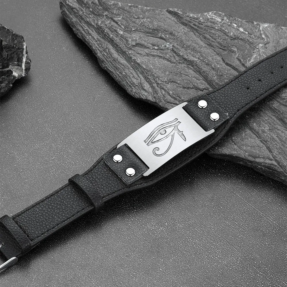 Egyptian Horus Eye Leather Bracelet Wristband for Men Son