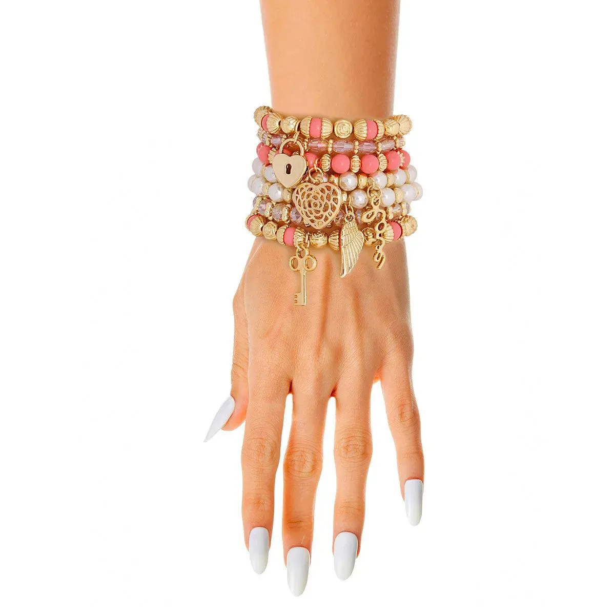 Elegant 7 Piece Gold Tone Beaded Bracelet Set - Perfect for Adding Charm to Your Outfit!