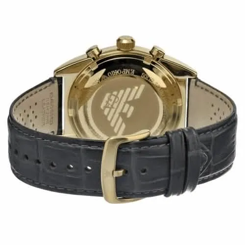 Emporio Armani AR0386 Men's Elegant Quartz Watch with Stainless Steel and Leather Finish