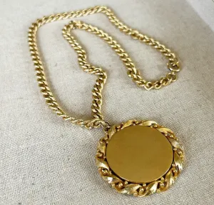 Fabulous 60s large scale coin pendant gold metal necklace.