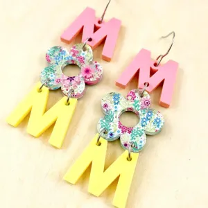 Floral acrylic MOM earrings